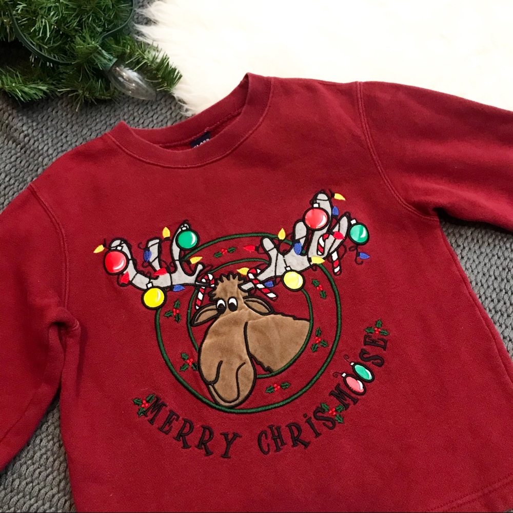 Vintage Christmas Moose Fleece Sweatshirt Red